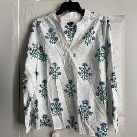 Talbots Woodblock Blooms Popover Floral Print Long Sleeve Cotton Blouse Sz M - Picture 2 of 7